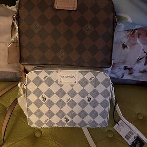 U.S. Polo Assn. Women's Crossbody Bag - Cream and Brown Checkered (2 bags)